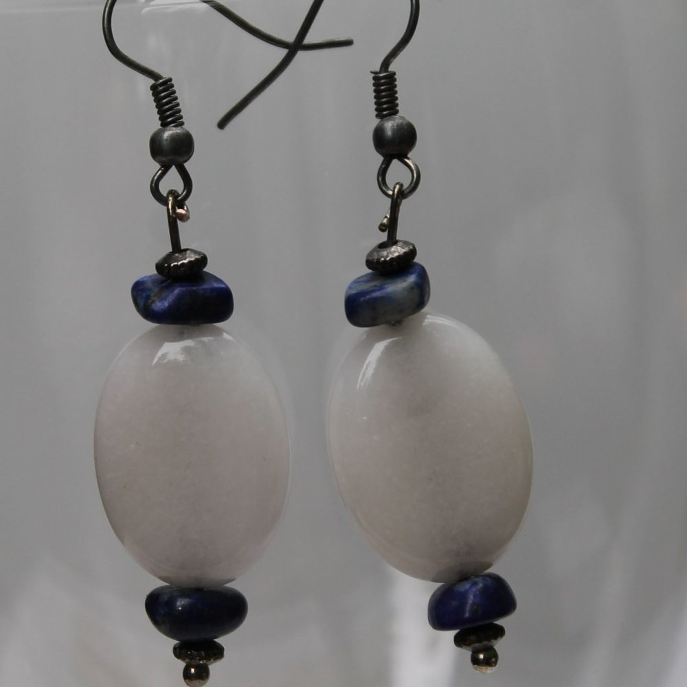 White Agate & Blue Lapis Dangle Earrings